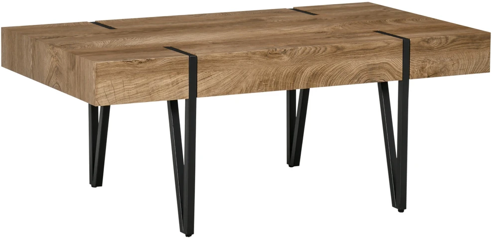 HOMCOM kavos staliukas, šoninis staliukas, svetainės stalas su reguliuojamomis kojelėmis, pramoninio stiliaus, MDF, metalas, natūralaus medžio spalvos, 105 x 60 x 42 cm