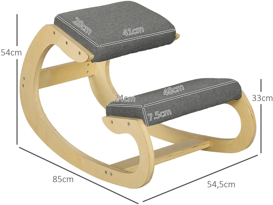HOMCOM ergonominė kėdė klūpėjimui, supamoji kėdė keliams, rašomojo stalo kėdė namų biurui, laikysenos gerinimui, pilka