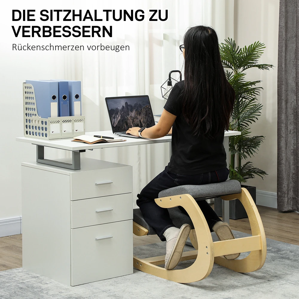 HOMCOM ergonominė kėdė klūpėjimui, supamoji kėdė keliams, rašomojo stalo kėdė namų biurui, laikysenos gerinimui, pilka