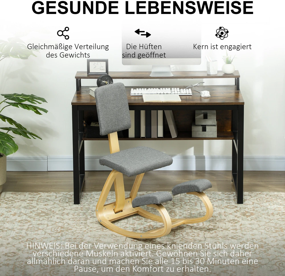 HOMCOM ergonominė kėdė klūpėjimui, sveikatingumo kėdė namams, biurui, meditacijai, pilka
