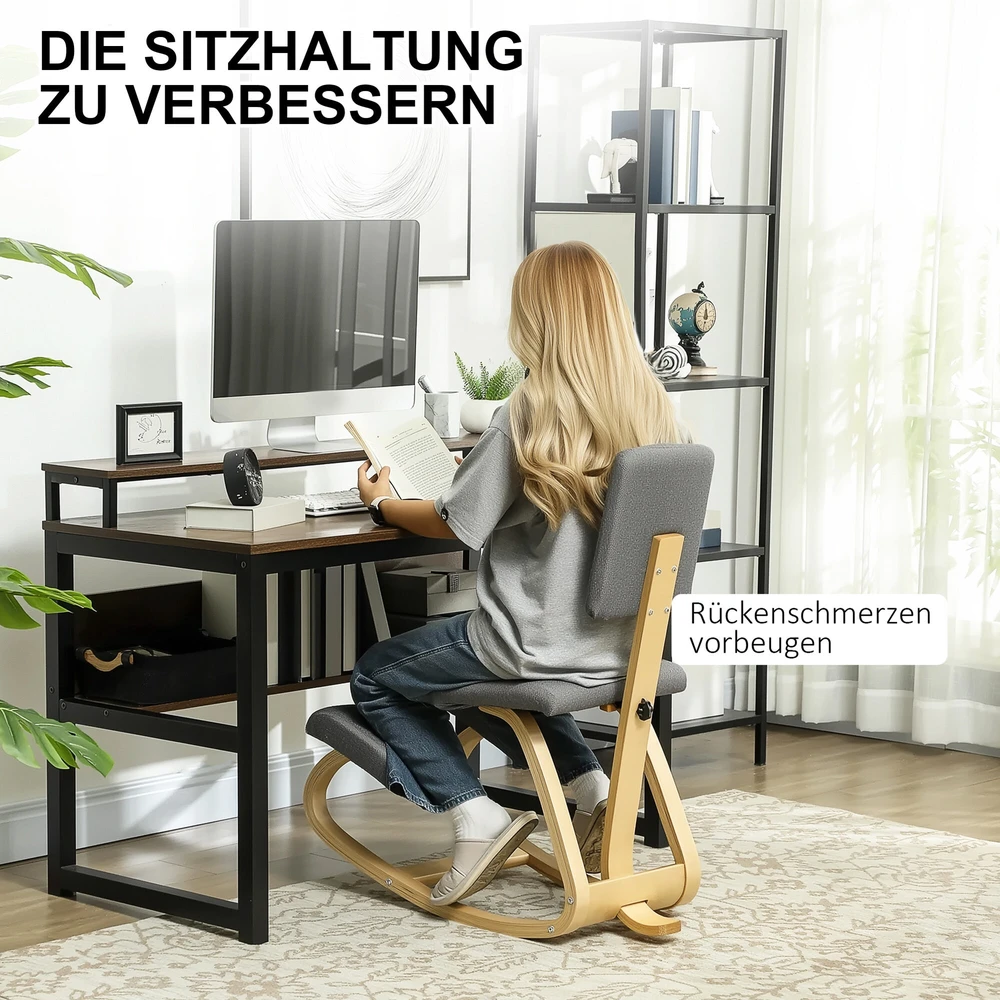 HOMCOM ergonominė kėdė klūpėjimui, sveikatingumo kėdė namams, biurui, meditacijai, pilka