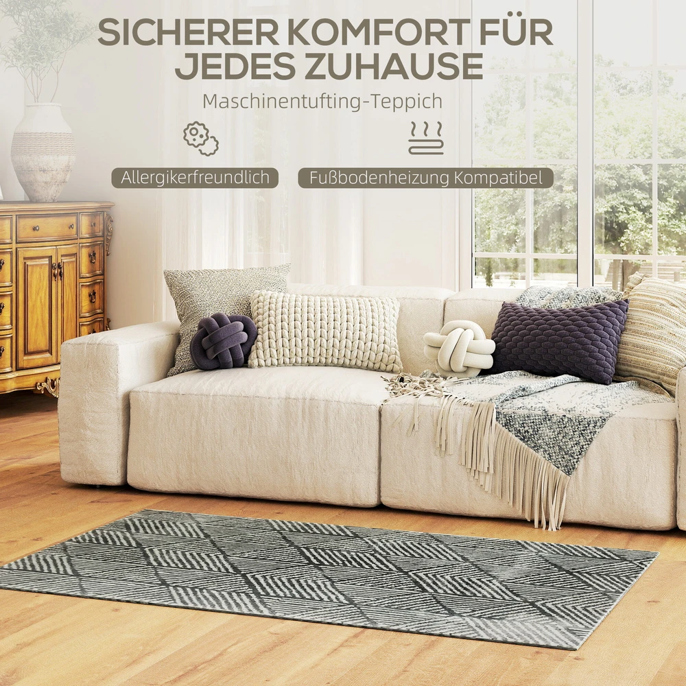 HOMCOM kilimas, modernaus stiliaus svetainės kilimas, plaunamas kilimas, kilimas svetainei, miegamajam, 150 x 80 cm, tamsiai pilkas