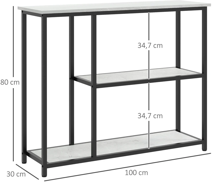 HOMCOM konsolinis staliukas, 2 lygių prieškambario staliukas, pastatoma lentyna, šoninis staliukas, sofos staliukas su apsauga nuo apvirtimo svetainei, prieškambariui, plienas, baltas, 100 x 30 x 80 cm