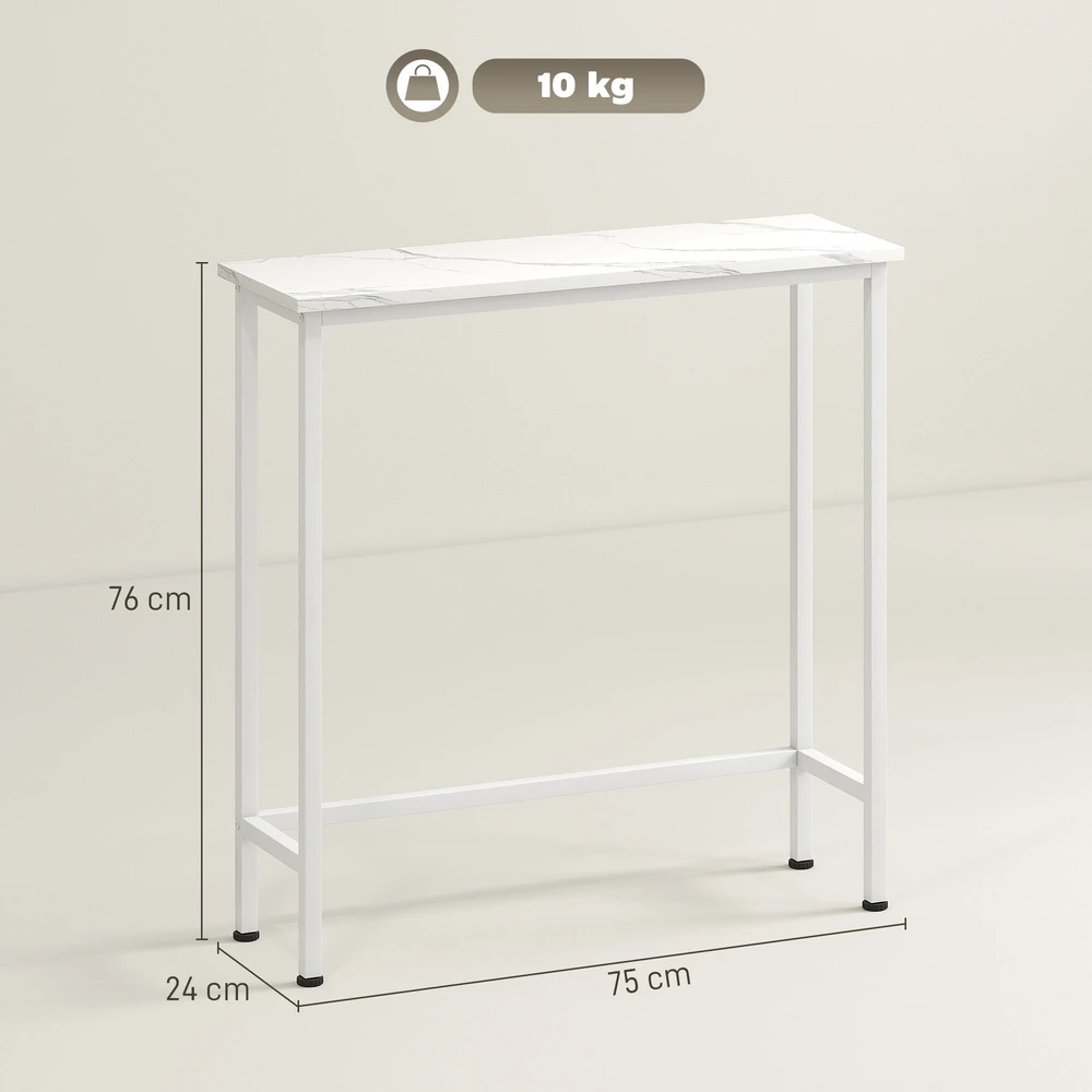 HOMCOM konsolinis stalas prieškambario stalas su reguliuojamais kojelėmis, apsauga nuo apsivertimo 75 x 24 x 76 cm mažam kambariui baltas