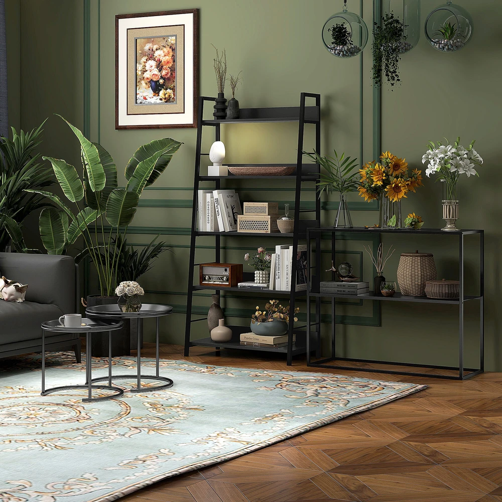HOMCOM konsolinis staliukas su 2 lentynomis, prieškambario staliukas, plieno šoninis staliukas, su apsauga nuo apvirtimo, 90x30x75 cm