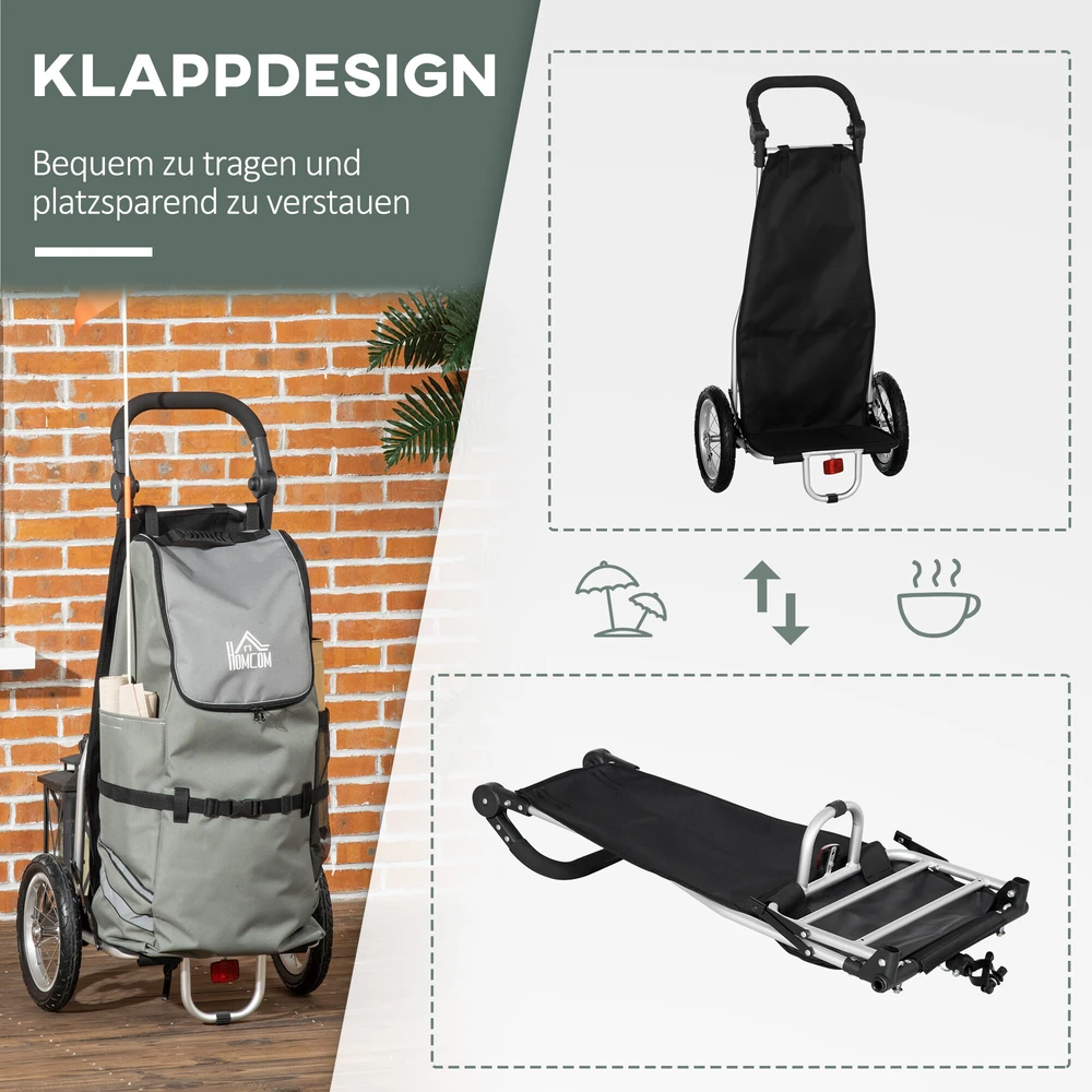 HOMCOM krovininė priekaba ir pirkinių vežimėlis 2 viename, dviračių priekaba su jungtimis, 24,3kg, 55 l, aliuminis + Oksfordo audinys, pilka ir sidabrinė, 53x43x110 cm