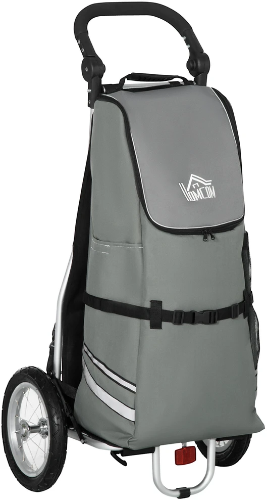 HOMCOM krovininė priekaba ir pirkinių vežimėlis 2 viename, dviračių priekaba su jungtimis, 24,3kg, 55 l, aliuminis + Oksfordo audinys, pilka ir sidabrinė, 53x43x110 cm