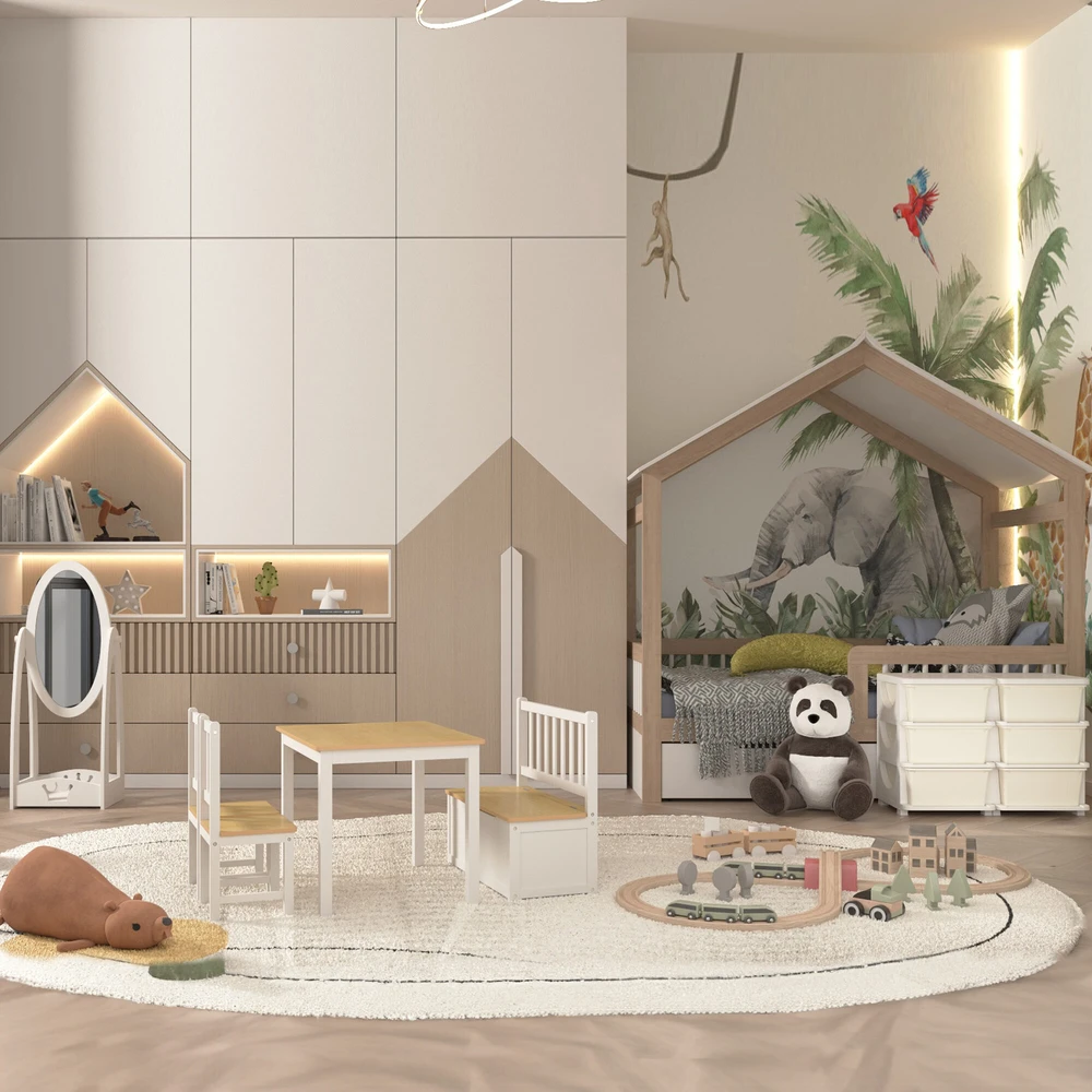 HOMCOM vaikiška komoda su 6 stalčiais, žaislų dėžė, žaislų organizatorius, vaikiški baldai 3–6 metų vaikams, kreminė