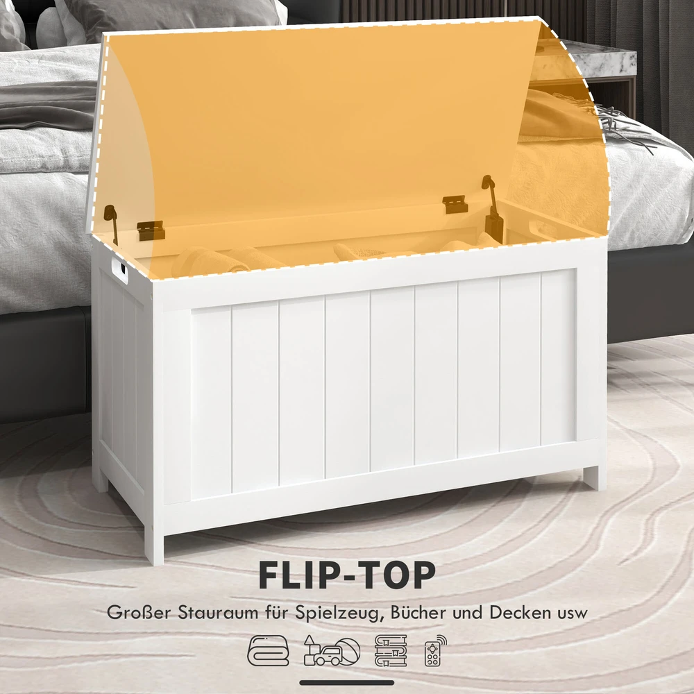 HOMCOM skrynia, daiktadėžė, saugojimo dėžė su rankena, dėžė su dangčiu, svetainei, miegamajam, balta, 81 x 40 x 46 cm