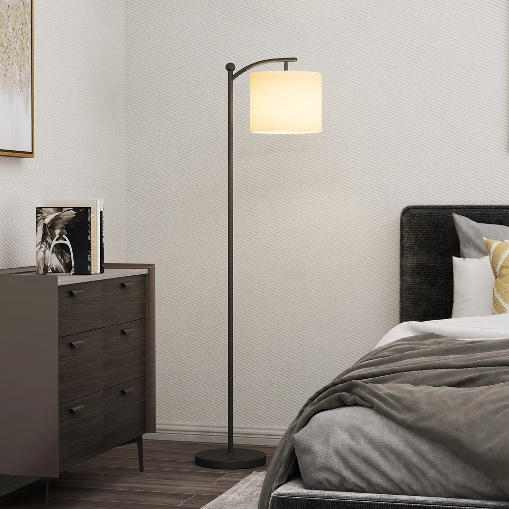 HOMCOM LED Toršeras Tolygiai Pritemdomas Grindų Šviestuvas su Audinio Gaubtu, Koja Valdomas Jungiklis, Grindų Šviestuvas su 11 Reguliuojamų Ryškumo Lygių, Laikmatis Svetainei Juodas