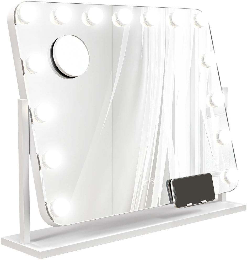 HOMCOM LED kosmetinis veidrodis, 3 šviesos režimai, reguliuojamas intensyvumas, jutiklinis valdymas, USB, 62,5 x 49,5 cm, baltas