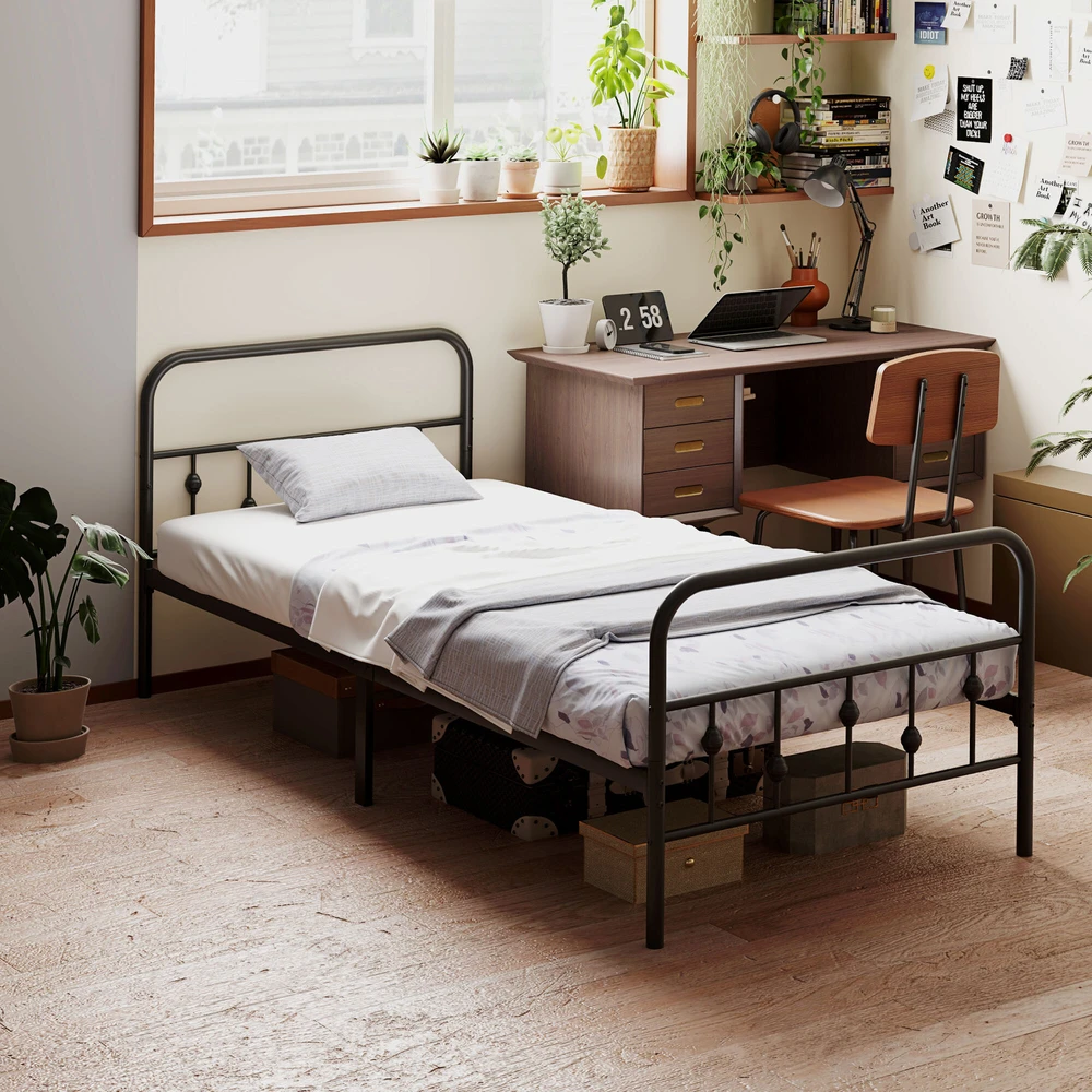 HOMCOM Lovos rėmas čiužiniui 200 x 90 cm, sulankstomas lovos rėmas, 82,5 cm aukščio metalinė lova, metalinis lovos rėmas, pagamintas iš metalo, skirtas miegamajam, svečių kambariui, juodas