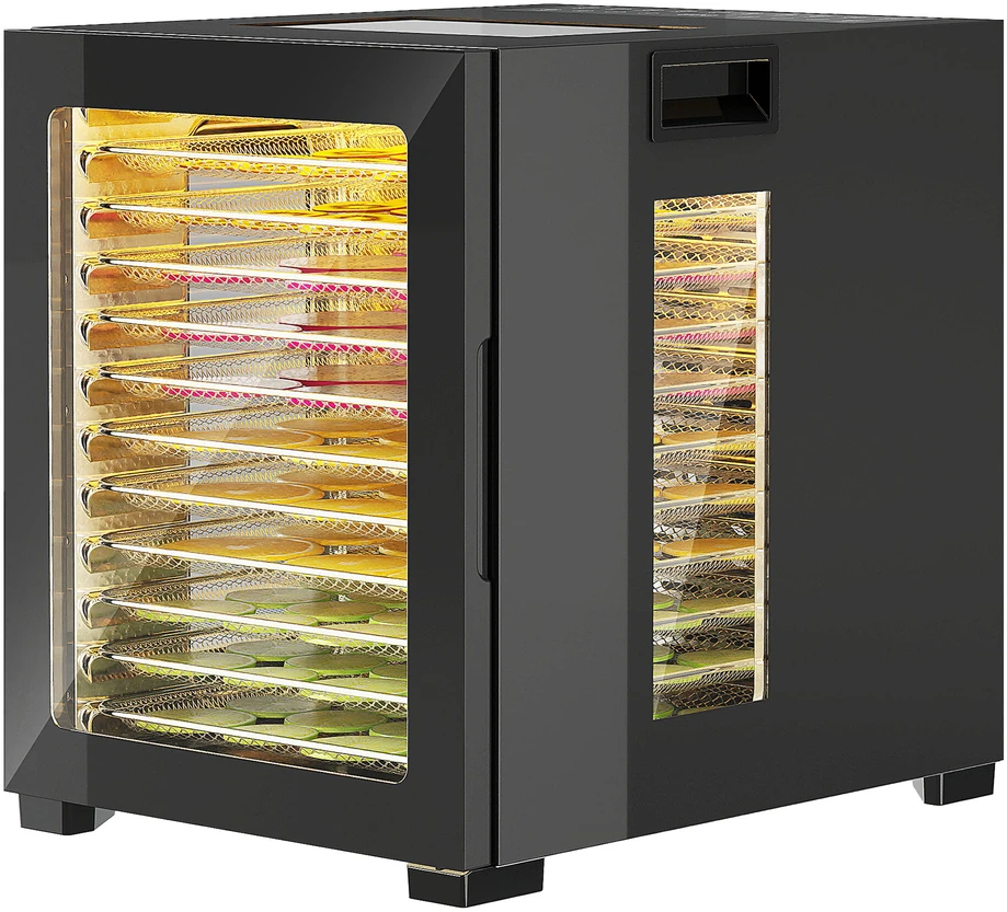 Kaitlentė HOMCOM Džiovintuvas, 850 W, 40–70 °C temperatūros reguliatorius, 48 valandų laikmatis, 12 nerūdijančio plieno padėklų, juodas