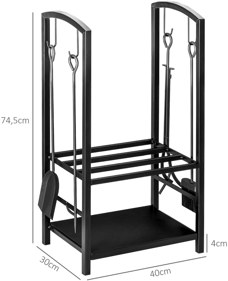Homcom Metalinis židinio malkų stovas - juodas 40x30x74,5 cm