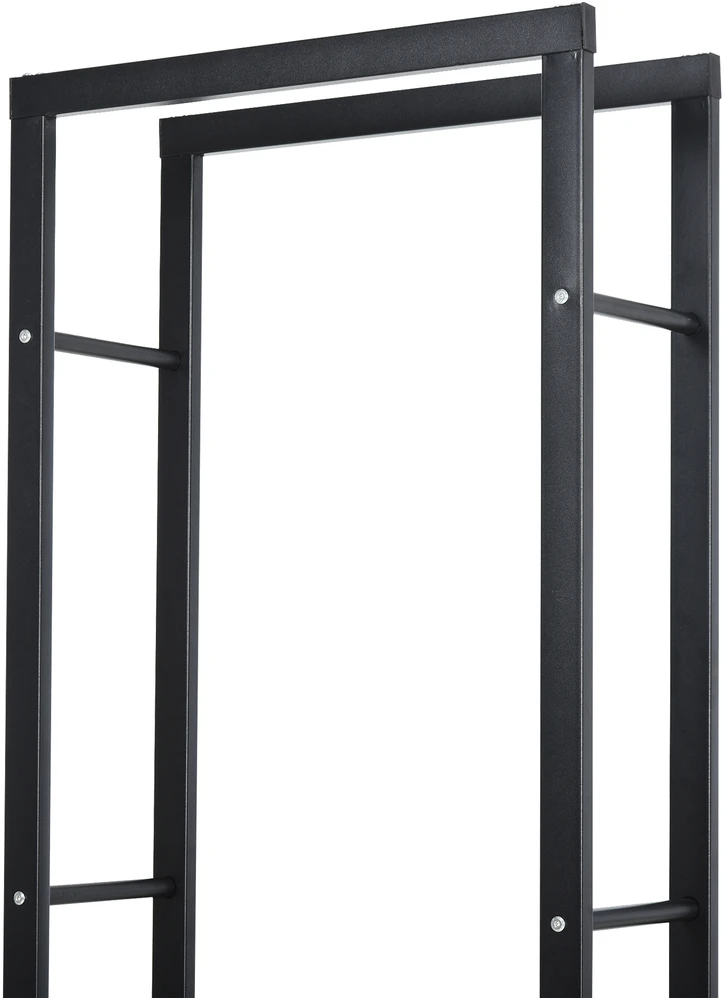 HOMCOM Malkų stelažas Židinio malkų stelažas Židinio malkų stovas Židinio malkų laikiklis 100 kg Plienas Juodas L40 x W25 x H150 cm