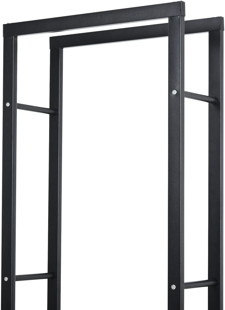 HOMCOM Malkų stelažas Židinio malkų stelažas Židinio malkų stovas Židinio malkų laikiklis 100 kg Plienas Juodas L40 x W25 x H150 cm