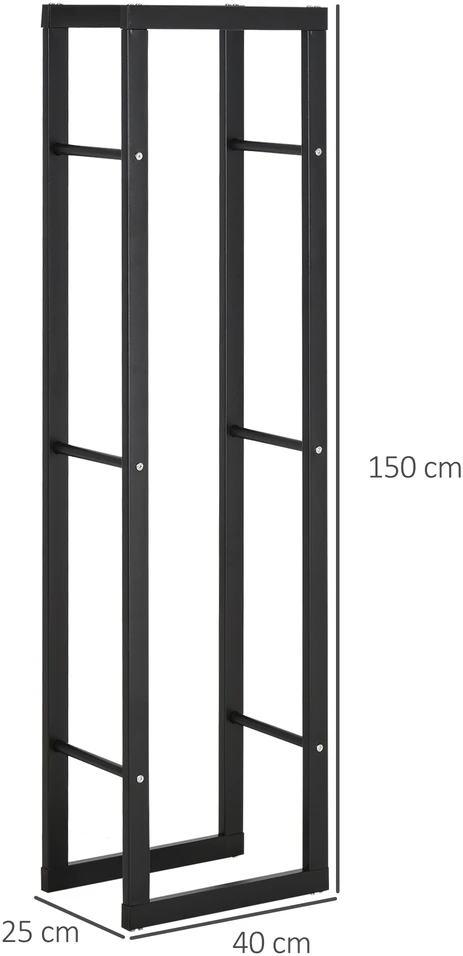 HOMCOM Malkų stelažas Židinio malkų stelažas Židinio malkų stovas Židinio malkų laikiklis 100 kg Plienas Juodas L40 x W25 x H150 cm