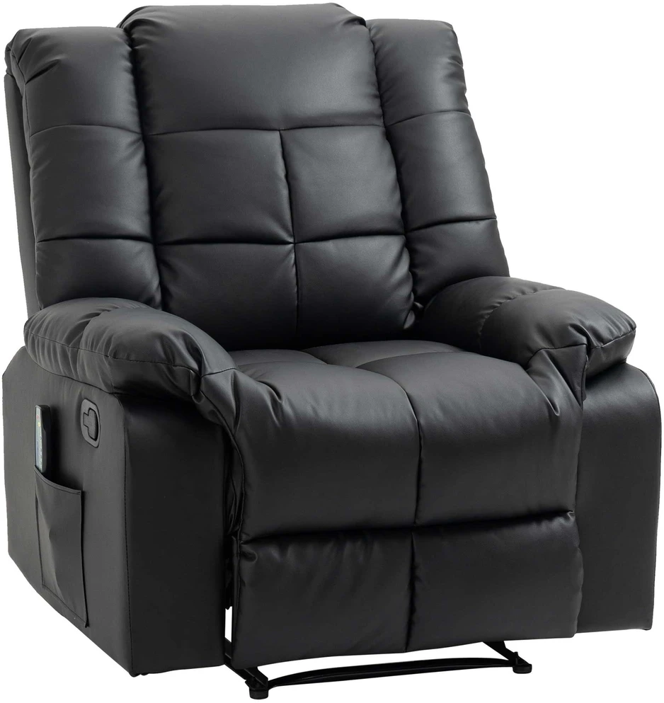 Fotelis HOMCOM masažinis krėslas televizoriaus krėslas elektrinis relaksacinis krėslas su masažo funkcija dirbtinė oda medis plienas porolonas juodas 94 x 99 x 99 cm
