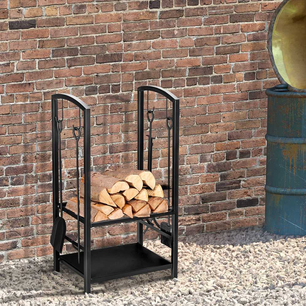 Homcom Metalinis židinio malkų stovas - juodas 40x30x74,5 cm