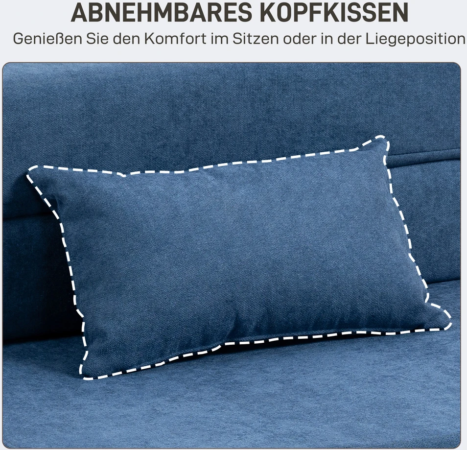 HOMCOM 3-in-1 išskleidžiamas fotelis, sulankstoma sofa-lova su miegamuoju mechanizmu, juosmens pagalvė, flanelinė poilsio kėdė svetainei, tamsiai mėlyna