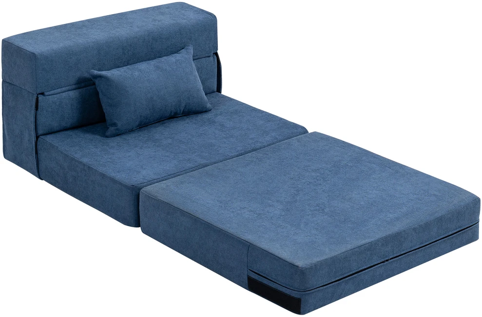 HOMCOM 3-in-1 išskleidžiamas fotelis, sulankstoma sofa-lova su miegamuoju mechanizmu, juosmens pagalvė, flanelinė poilsio kėdė svetainei, tamsiai mėlyna