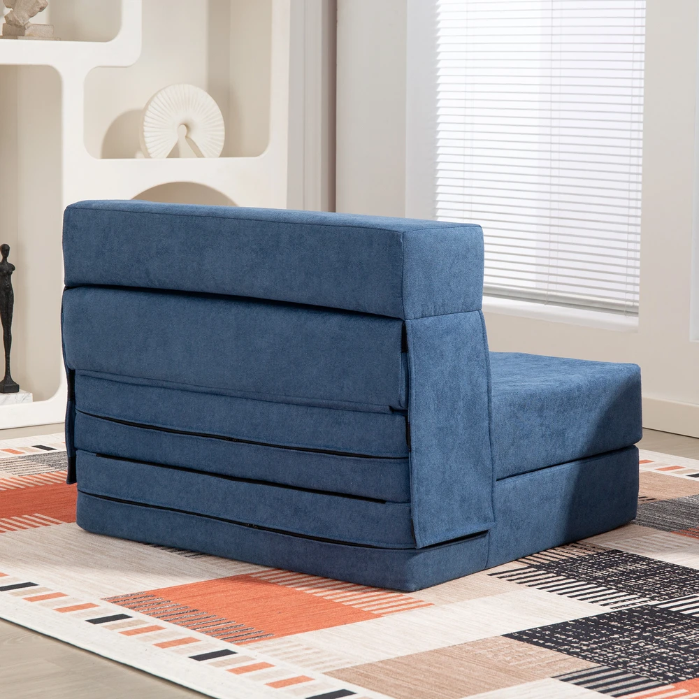 HOMCOM 3-in-1 išskleidžiamas fotelis, sulankstoma sofa-lova su miegamuoju mechanizmu, juosmens pagalvė, flanelinė poilsio kėdė svetainei, tamsiai mėlyna