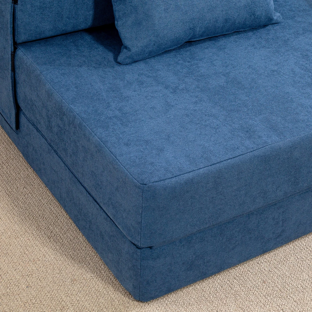 HOMCOM 3-in-1 išskleidžiamas fotelis, sulankstoma sofa-lova su miegamuoju mechanizmu, juosmens pagalvė, flanelinė poilsio kėdė svetainei, tamsiai mėlyna