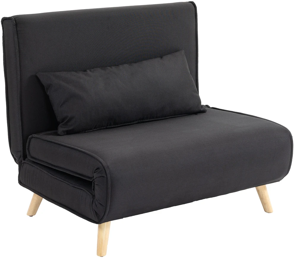 HOMCOM miegamasis fotelis, 2 viename išskleidžiama sofa su lovos funkcija, dekoratyvinė pagalvėlė, sulankstomas fotelis su reguliuojamu atlošu, lino išvaizda, poilsio fotelis iki 350 kg svetainei, juodas | Aosom