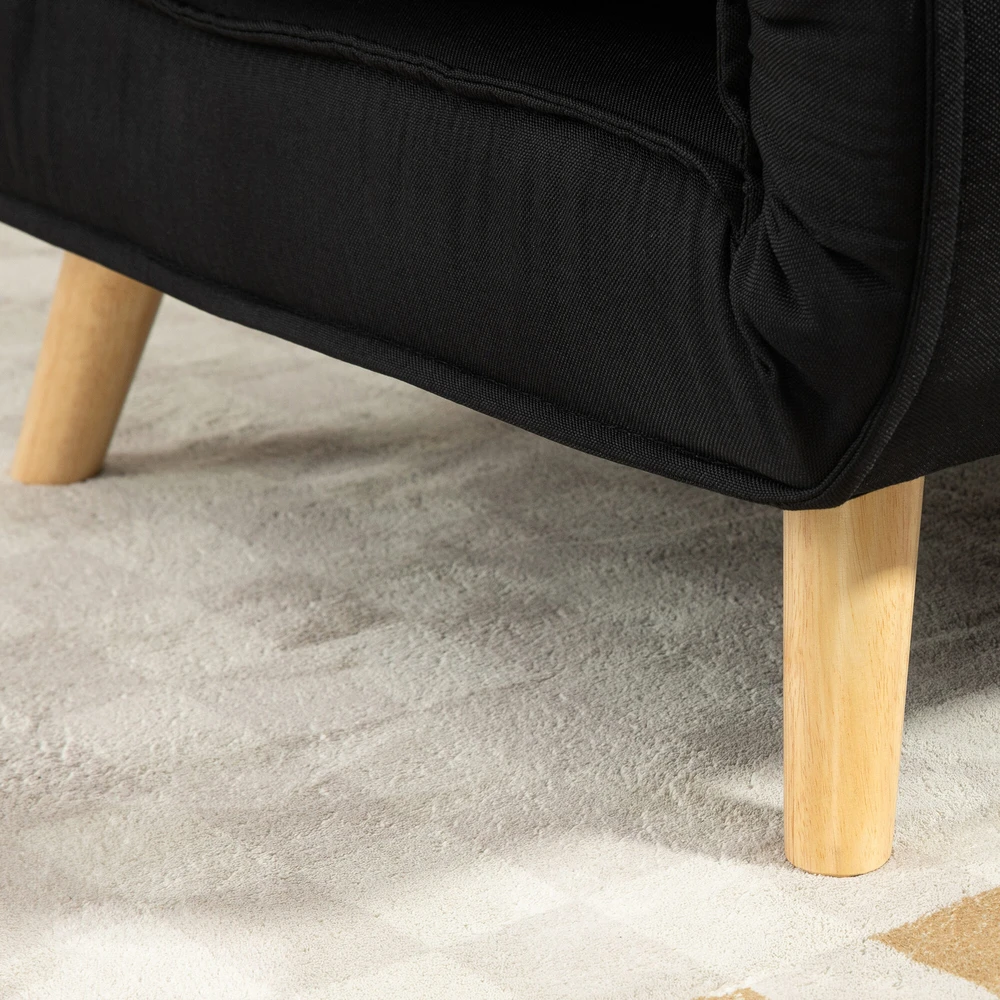 HOMCOM miegamasis fotelis, 2 viename išskleidžiama sofa su lovos funkcija, dekoratyvinė pagalvėlė, sulankstomas fotelis su reguliuojamu atlošu, lino išvaizda, poilsio fotelis iki 350 kg svetainei, juodas | Aosom