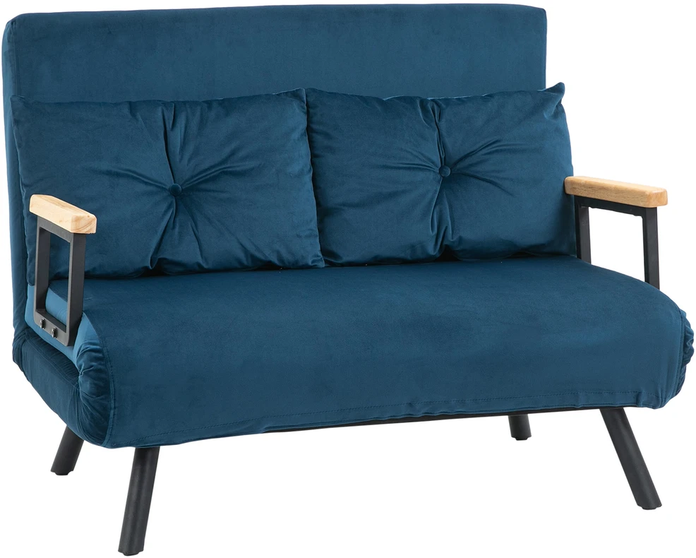 HOMCOM miegamoji sofa, poilsio krėslas, lovos funkcija, sulankstoma sofa, aksominė, su nugaros pagalvėle, reguliuojamas atlošas, mėlyna, 102x73x81cm