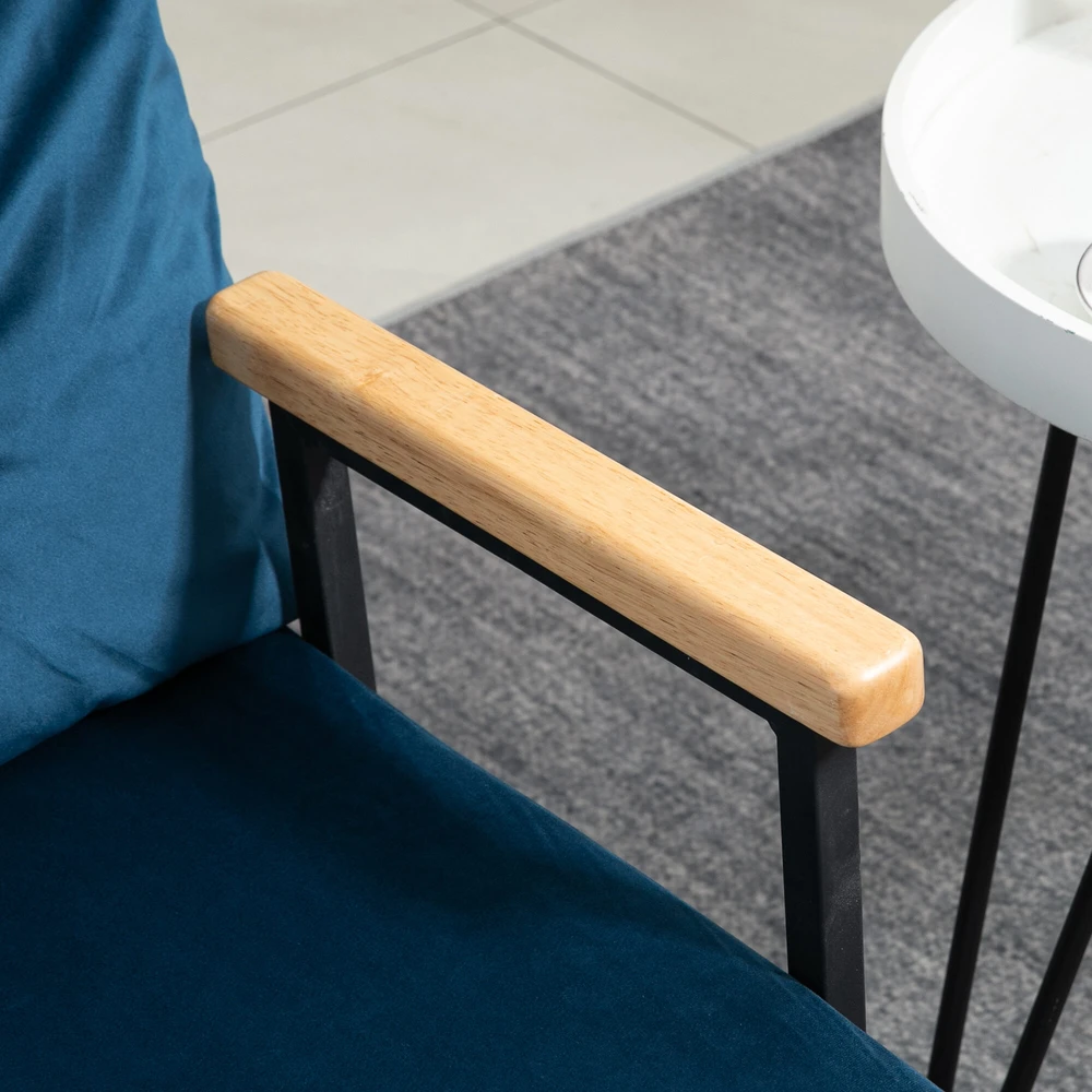 HOMCOM miegamoji sofa, poilsio krėslas, lovos funkcija, sulankstoma sofa, aksominė, su nugaros pagalvėle, reguliuojamas atlošas, mėlyna, 102x73x81cm