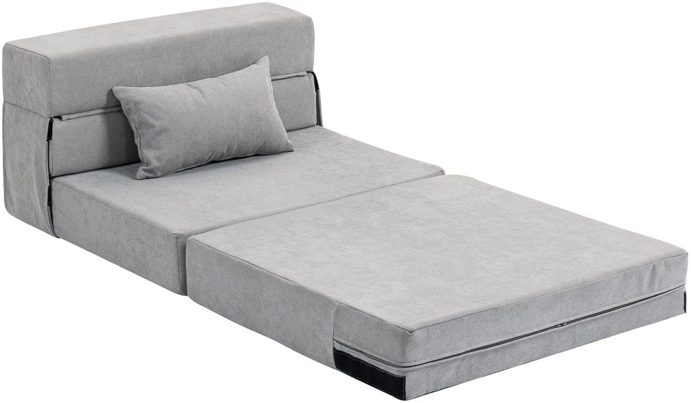 HOMCOM 3-in-1 išskleidžiamas fotelis-lova, sulankstoma sofa-lova su miegojimo funkcija, juosmens pagalvė, flanelinės išvaizdos poilsio fotelis, šezlongas svetainei, šviesiai pilkas