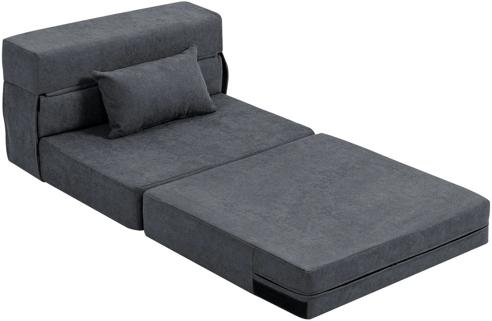 HOMCOM 3-in-1 išskleidžiamas fotelis, sulankstoma sofa-lova su miegojimo funkcija, juosmens pagalvė, flanelės stiliaus poilsio fotelis, šezlongas svetainei, tamsiai pilkas