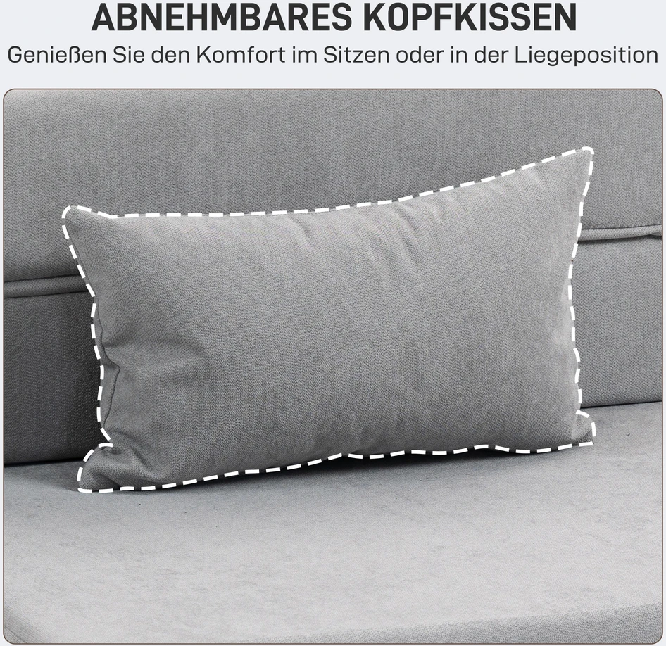 HOMCOM 3-in-1 išskleidžiamas fotelis-lova, sulankstoma sofa-lova su miegojimo funkcija, juosmens pagalvė, flanelinės išvaizdos poilsio fotelis, šezlongas svetainei, šviesiai pilkas