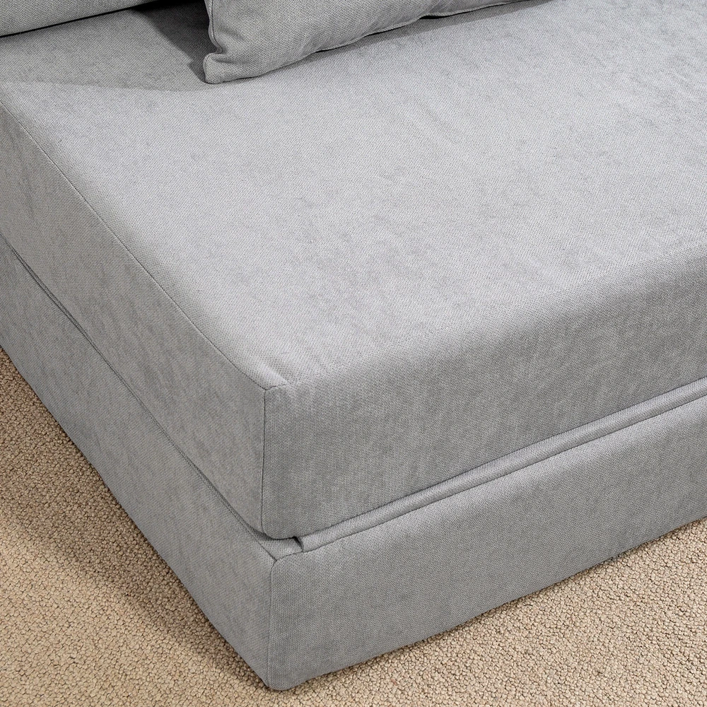 HOMCOM 3-in-1 išskleidžiamas fotelis-lova, sulankstoma sofa-lova su miegojimo funkcija, juosmens pagalvė, flanelinės išvaizdos poilsio fotelis, šezlongas svetainei, šviesiai pilkas