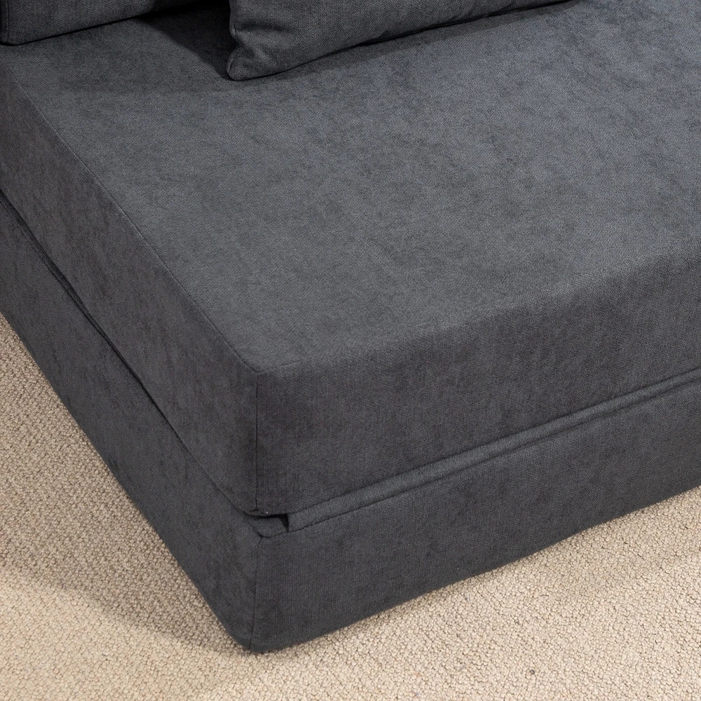 HOMCOM 3-in-1 išskleidžiamas fotelis, sulankstoma sofa-lova su miegojimo funkcija, juosmens pagalvė, flanelės stiliaus poilsio fotelis, šezlongas svetainei, tamsiai pilkas