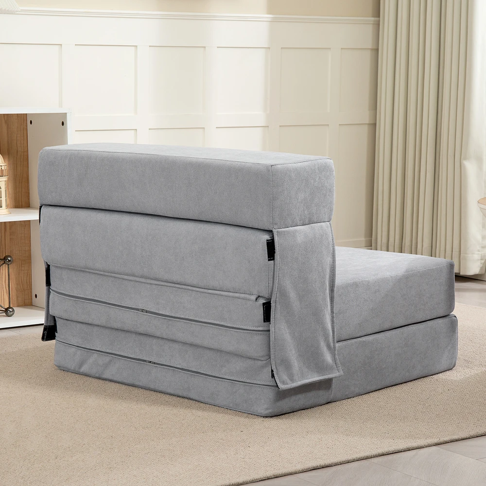 HOMCOM 3-in-1 išskleidžiamas fotelis-lova, sulankstoma sofa-lova su miegojimo funkcija, juosmens pagalvė, flanelinės išvaizdos poilsio fotelis, šezlongas svetainei, šviesiai pilkas