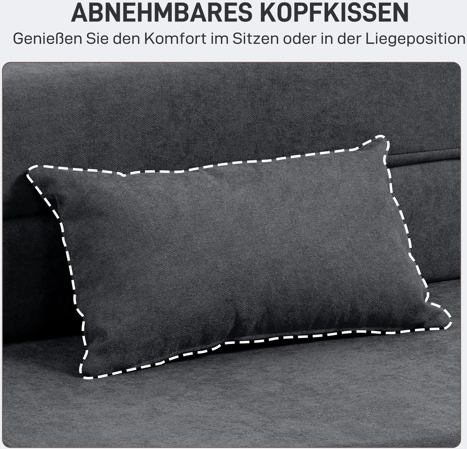 HOMCOM 3-in-1 išskleidžiamas fotelis, sulankstoma sofa-lova su miegojimo funkcija, juosmens pagalvė, flanelės stiliaus poilsio fotelis, šezlongas svetainei, tamsiai pilkas