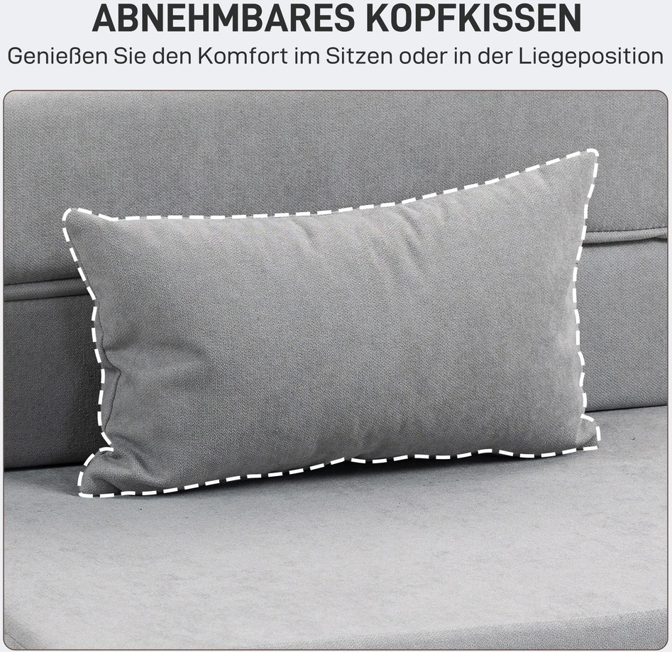 HOMCOM 3-in-1 išskleidžiamas fotelis-lova, sulankstoma sofa-lova su miegojimo funkcija, juosmens pagalvė, flanelinės išvaizdos poilsio fotelis, šezlongas svetainei, šviesiai pilkas