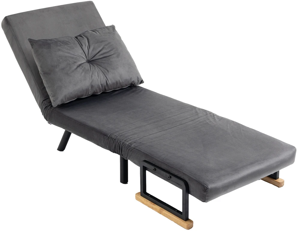 HOMCOM išskleidžiamas fotelis, viengubas sofa-lova su miegamąja funkcija, reguliuojamas poilsio fotelis, aksominė išvaizda, tamsiai pilka