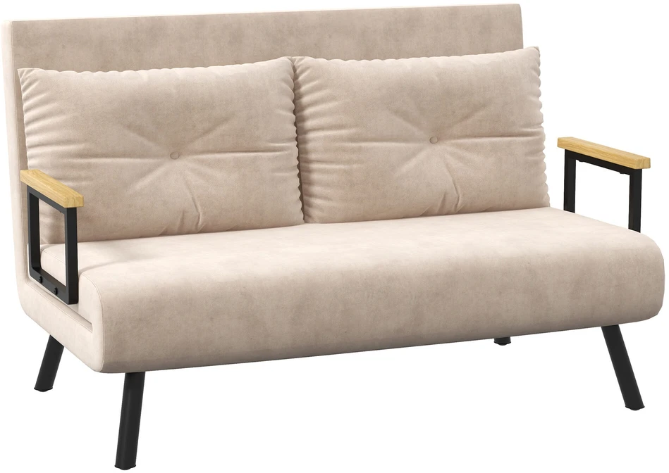 HOMCOM išskleidžiama sofa, poilsio fotelis su lovos funkcija, sulankstoma sofa su aksomo efektu, nugaros pagalvėlė, paminkštinta sofa su reguliuojamu atlošu, smėlio spalvos, 102 x 73 x 81 cm