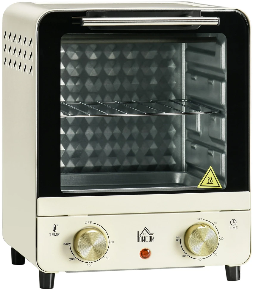 Gruzdintuvė HOMCOM mini orkaitė 15 l, picos orkaitė su konvekcija, 1000 W elektrinė mini orkaitė su kepimo skardų rinkiniu, padėklu trupiniams, 1 val. laikmačiu, 60–230 ℃, kreminė balta