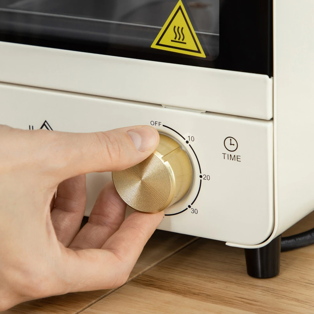 Gruzdintuvė HOMCOM mini orkaitė 15 l, picos orkaitė su konvekcija, 1000 W elektrinė mini orkaitė su kepimo skardų rinkiniu, padėklu trupiniams, 1 val. laikmačiu, 60–230 ℃, kreminė balta