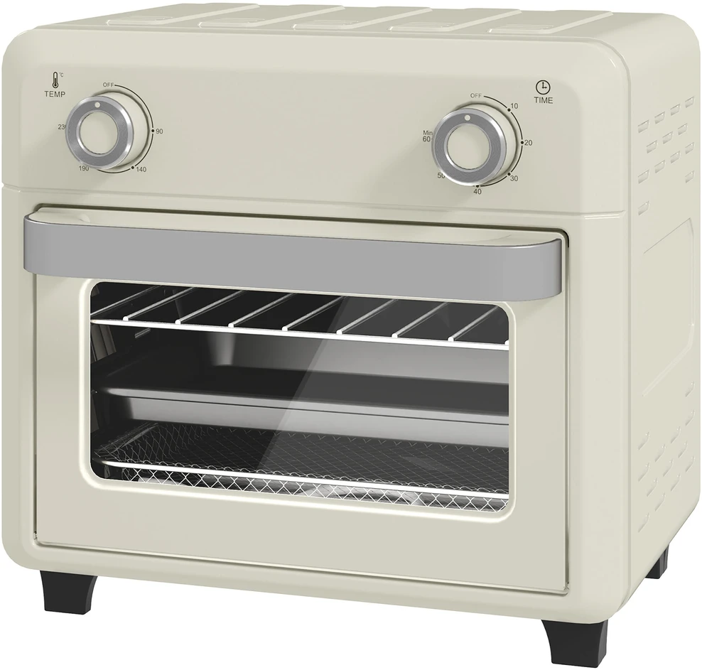HOMCOM mini orkaitė su konvekcija 10 l, 2 viename mini orkaitė su grotelėmis, kepimo skarda ir padėklu trupiniams, 80–230 °C karšto oro gruzdintuvė su jutikliniu ekranu, laikmačiu, vidaus apšvietimu, 1000 W, nerūdijantis plienas