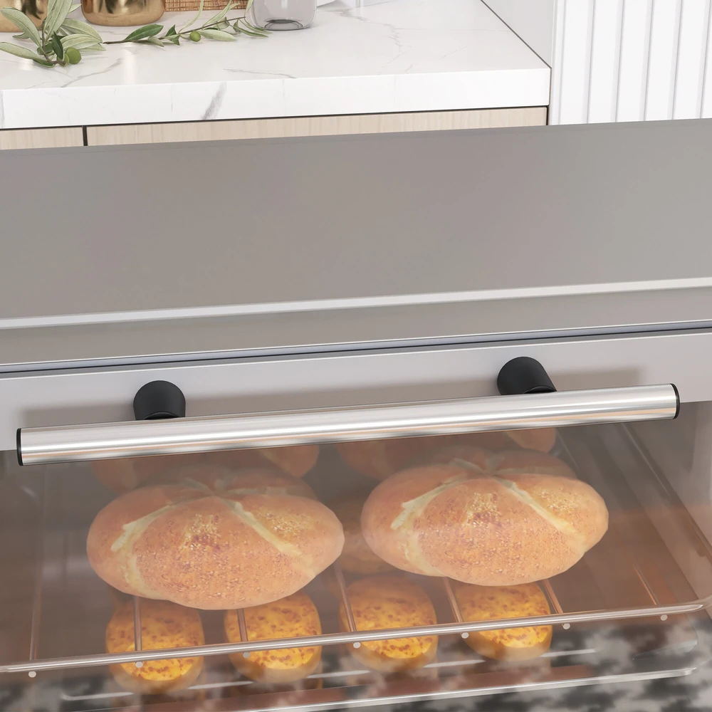 Elektrinė krosnelė HOMCOM 9L mini orkaitė su kepimo skarda, grotelėmis, 100 °C–230 °C, su reguliuojama temperatūra ir kepimo laiku, 60 min. laikmačiu, 750 W, nerūdijantis plienas, sidabrinė