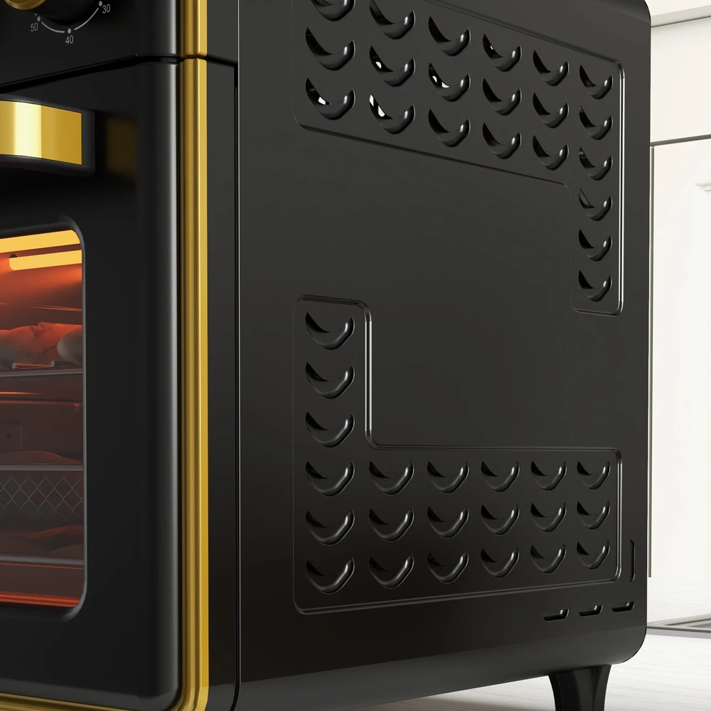 Elektrinė krosnelė HOMCOM 20 l mini orkaitė, picos orkaitė su konvekcijos funkcija, karšto oro orkaitė su kepimo skarda, grotelės, 90–230 ℃, 1400 W elektrinė mini orkaitė su 1 val. laikmačiu