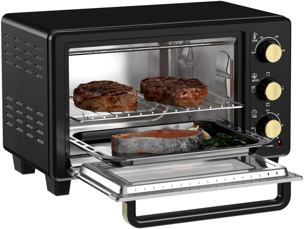 Kaitlentė "HOMCOM" mini orkaitė 16 L 1400 W Mini orkaitė 100-230 ℃ 60 min. laikmatis, su grilio grotelėmis ir kepimo skardomis, picų kepimo krosnelė su dėklo rankena, trupinių padėklas juodas