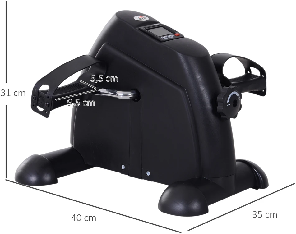 HOMCOM mini dviračio treniruoklis, pedalų treniruoklis su LCD ekranu, ketaus, juodas, 35x40x31 cm