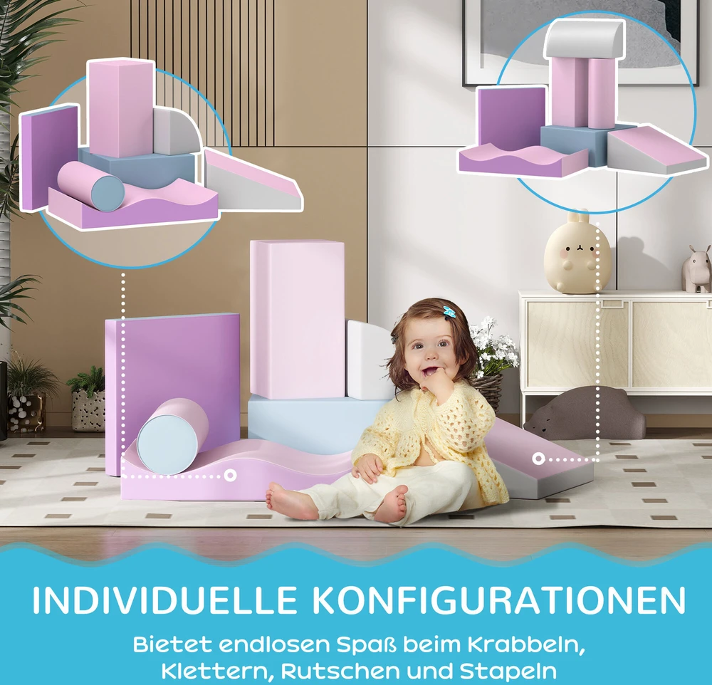 HOMCOM minkštųjų kaladėlių rinkinys, 7 dalių, putplasčio blokai, didelės konstravimo kaladėlės, žaislai 1-3 metų vaikams, dirbtinė oda, EPE