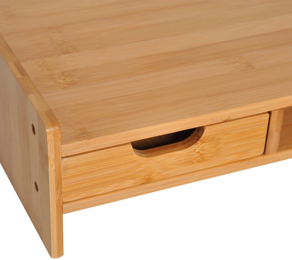 HOMCOM monitoriaus stovas, ekrano stovas, rašomojo stalo organizatorius, su stalčiais, natūrali spalva, 49x25,5x11,5 cm